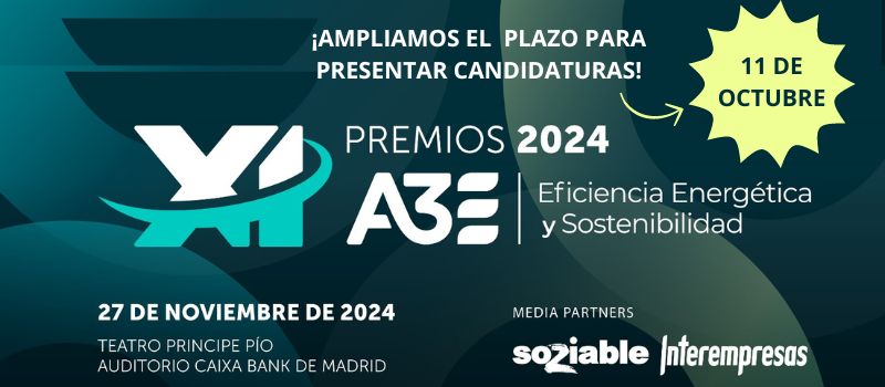 Ampliado el plazo para enviar candidaturas a los Premios Eficiencia Energética y Sostenibilidad A3E